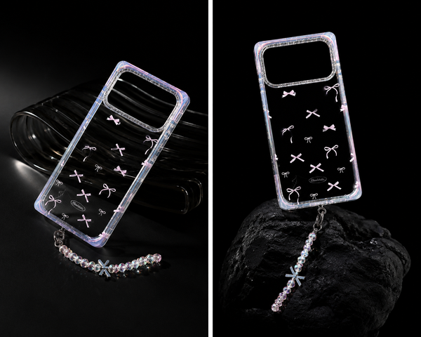 Crystal Bow Clear Phone Case with Beaded Wrist Charm iPhone 17 & 17 Pro Max