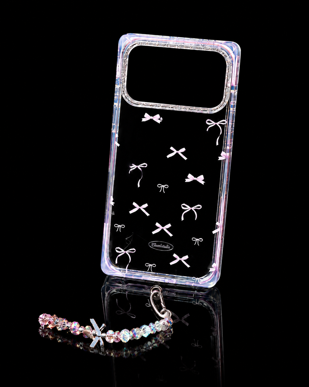 Crystal Bow Clear Phone Case with Beaded Wrist Charm iPhone 17 & 17 Pro Max