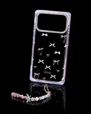 Crystal Bow Clear Phone Case with Beaded Wrist Charm iPhone 17 & 17 Pro Max