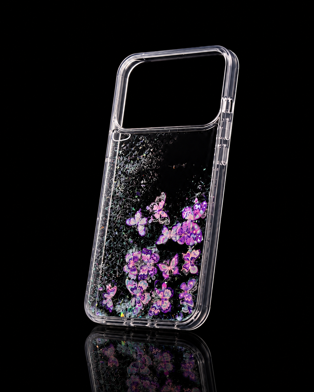 Purple Butterfly Glitter Case